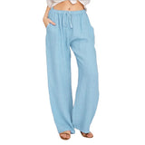 Women's Fashion Cotton Linen Pants Elastic Female Trousers