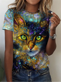 Cat Print T-Shirt Fashion Female Tees Tops Summer Clothing