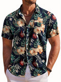 Men's Short-Sleeve Hawaiian Botanical Flower Print Shirt