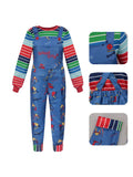 Chucky Costume Set: Striped Shirt & Blue Overalls Jump Dress - Cosplay