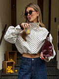Women's Polka Dot Turtleneck Zipper Jacket with Pockets