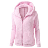 Autumn And Winter Women's Fashion Solid Colour Sweatshirt Loose Softy Hooded Plush Zip Up Jacket