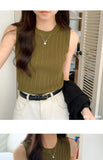 AOSSVIAO 2026 Korea Knitted Vests Women Top O-neck Solid Tank Blusas