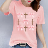 Women's Polyester T-shirt w/ Colorful Ribbon and Bow Pattern