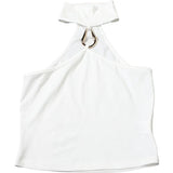 Metal Buckle Decoration Tank Tops Women's Off-Shoulder Outfit
