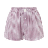 Women’s Y2K Retro Cleanfit Plaid Print Elastic Loungewear Loose Shorts