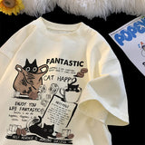 Oversized Cartoon Cat Print Couples Short Sleeve T-Shirt