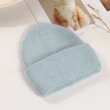 Women's Rabbit Fur Winter Hat Warm Beanie Solid Color Cap
