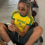 Y2K Five-Star Brazil Graphic Baby Tee Women's Crop Tops Y2K
