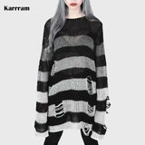 Women’s Goth Striped Sweater Y2K Grunge Emo Pullover Top