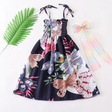 Girls Floral Boho Beach Dress with Necklace Gift Summer Wear