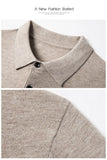 100% Pure Wool Winter Warm Soft Pullover Men's Business Lapel Knitwear Casual Solid Color Long Sleeve Polo Shirt Office