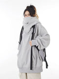 Winter Solid Color Ninja Turtleneck Hoodies For Women Y2K Vintage Fleece Sweatshirts Hip Hop Japanese Streetwear Oversized Hoodie