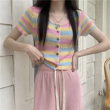Ice Silk Short Sleeve Open Cardigan Women's Top Rainbow