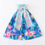 Girls Floral Boho Beach Dress with Necklace Gift Summer Wear