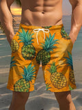 Men's Pineapple Print Beach Shorts Tropical Rainbow Zigzag
