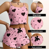 Women's Love Print Pajama Set Soft Tank Top Shorts S-XL