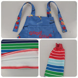 Chucky Costume Set: Striped Shirt & Blue Overalls Jump Dress - Cosplay