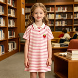 Girls Striped Polo Dress Short Sleeve A-Line School Dress