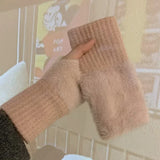Women's Fingerless Winter Gloves Warm Fleece Knit Mittens