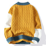 Men’s Patchwork Sweater – Loose Knit Pullover for Spring & Winter