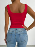 Women's Casual Square Neck Sleeveless Cami Crop Top Solid