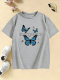Girls Blue Butterfly Fashion Design T-shirt Kids' Summer Top