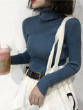 Women's High-Neck Knitted Turtleneck Slim-Fit Long-Sleeve Anti-pilling Casual Elegant Plain Sweater