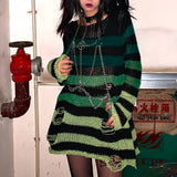 Women’s Goth Striped Sweater Y2K Grunge Emo Pullover Top