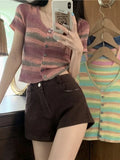 Ice Silk Short Sleeve Open Cardigan Women's Top Rainbow