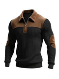 Men’s Color Block Half-Zip Polo Sweater – Corduroy Collar Pullover