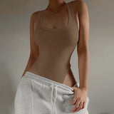 Women's Sleeveless Knit Bodysuit Off-Shoulder Halter Top