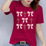 Women's Polyester T-shirt w/ Colorful Ribbon and Bow Pattern