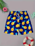 Men's Pineapple Print Beach Shorts Tropical Rainbow Zigzag