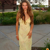 Women's Floral Print Maxi Dress Backless Summer Beachwear