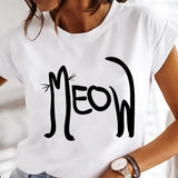Women's Cartoon Cat Print Short-Sleeved T-Shirt Style Cloths