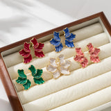 Metal Flower Cream Stud Earrings for Women Fashion Gold Color