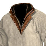 Men’s Half-Zip Hoodie – Vintage Patchwork Stand Collar Pullover