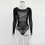 Ticketsx Women’s Black Rhinestone Bodysuit Party Clubwear