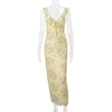 Women's Floral Print Maxi Dress Backless Summer Beachwear
