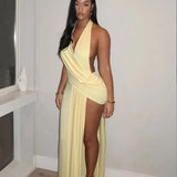 Women's Deep V Neck High Slit Backless Maxi Dress for Summer