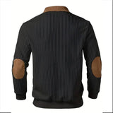 Men’s Half-Zip Polo Sweater – Patchwork Ribbed Long Sleeve Pullover