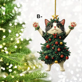 Cute Cat Xmas Tree Ornaments Hanging Decor for Car & Backpack Gifts