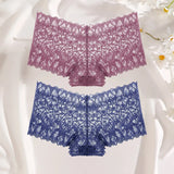 2Pcs Lace Four Shorts Women's Panties Floral Underwear S-XL