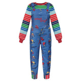 Chucky Costume Set: Striped Shirt & Blue Overalls Jump Dress - Cosplay