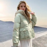 2024 New Winter Women Warm Down Cotton Jacket Fashion Hooded Thick Puffer Coat Casual Loose Outerwear Female Cotton Padded Coats