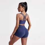 Women's Fitness Sport bra top cross back With chest pad