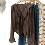 Spring Blouses for Women Ruffled Flared Shirts Tops