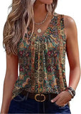 Fashionable Floral Print V-Neck Tank Top Women's Summer Shirt