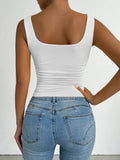 Women's Casual Square Neck Sleeveless Cami Crop Top Solid